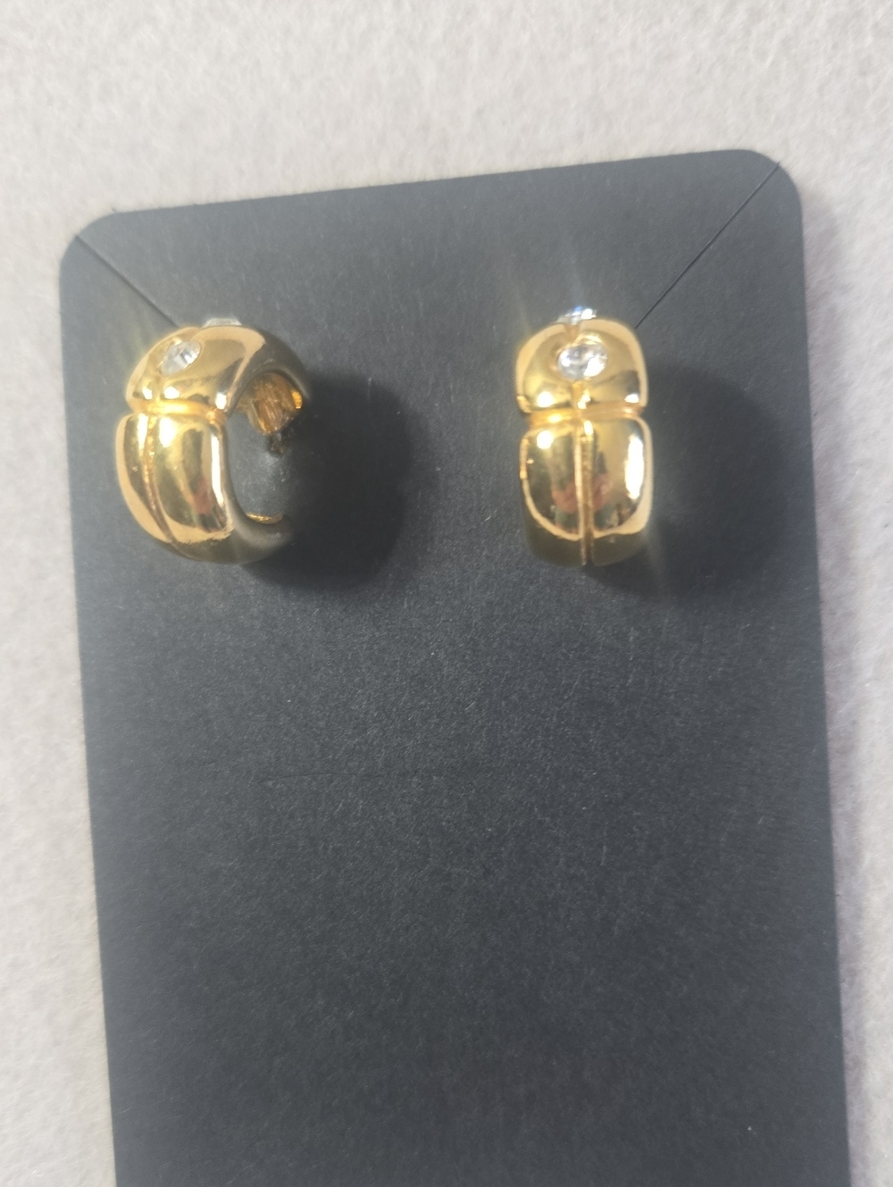 Gold-Tone Hoop Huggie Earrings with Crystal Accent - Women Jewelry